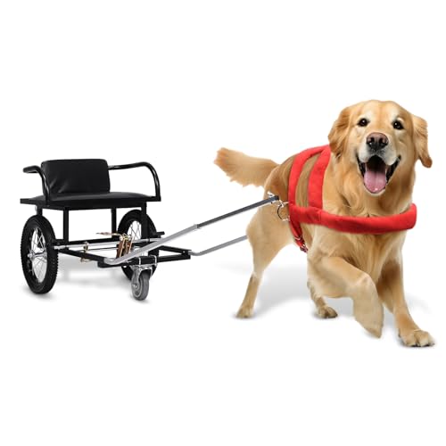 ALINUOYQ Dog Carts for Dogs to Pull, Dog Pulling Cart with Seat & Traction Strap Armrests, Dogs Sled with Wheels & Dual Brake Design for 40-60KG Small Medium and Large Pets