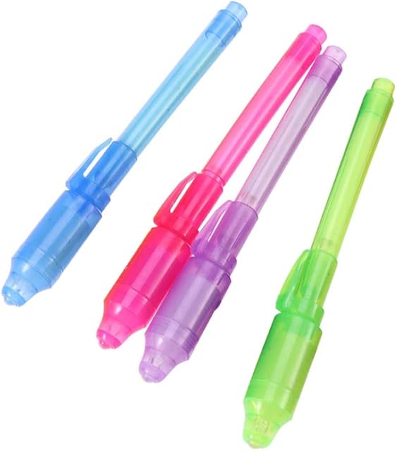 Spy Gadgets Invisible Ink Pen, Spy Pen with Uv Light, Secret Message, Party Goody Bag Stuffer, Detective Birthday Party Accessory for Kids 4pcs Invisible Ink Pen