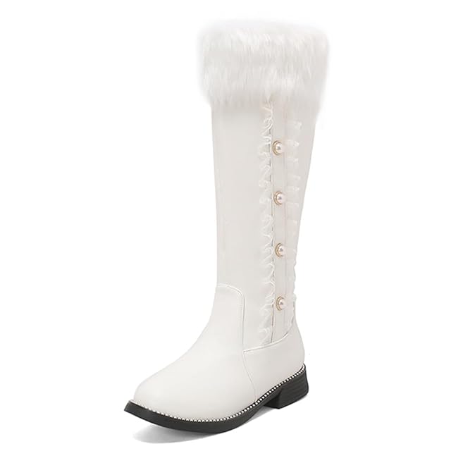 LYYSKY Womens Sweet Fur Collar Pearl Knee-high Boots Boots Please See The Size Chart and Product Description Size