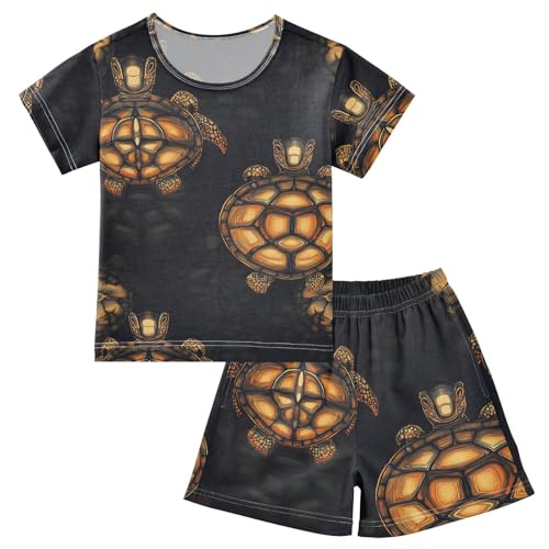 Pajama Short Sets Turtle Shell Pattern Prints Soft Cotton Summer Sleepwear 2 Piece PJS Size 5-14T