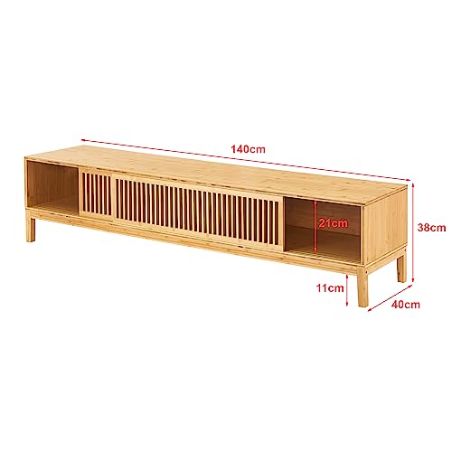 Meuble TV bambou scandinave 140 cm portes [en.casa]