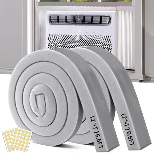 Air Conditioner Window Seal 2 Roll of 2 in 1 in 6.5 ft Foam Stripe with Adhesive for Window AC Insulation High Density Foam Tape Weather Stripping for Doors and Windows Insulation AC Foam Tape