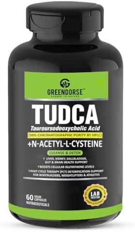 GREENDORSE TUDCA + NAC (N-Acetyl cysteine) supplement 99% purity| Liver, Kidney, Heart, all Organs Support| On/Post Steroid & Supplementation Cycle Support for Bodybuilders, Weightlifters & Athletes- 60 Capsules