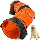 28 in 10 Foot Orange Extra Large Dog Agility Tunnel with Sandbags Dogs Agility Training Equipment Tunnel with 3 Pack Sandbags Carry Bag and 4 Ground Spikes for All Medium and Large Dogs