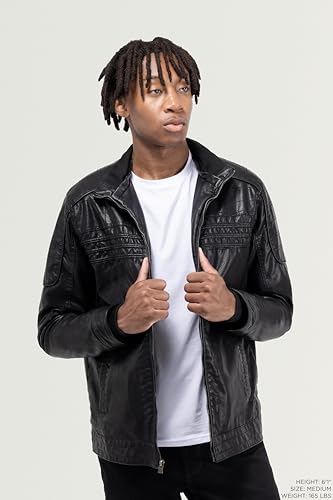 Image of X-Ray Men's Slim Fit Faux-Leather Moto Jacket with Removable Hood