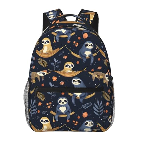 MIEPOS Cute Sloth Forest Backpack with Cushioned Straps for Laptop Tablet,11.4×5.9×15.7in,Animal Hammock Back Pack for Travel School,Multi-Pocket Storage Bookbag,Ideal Gifts for Teens Nature Lovers