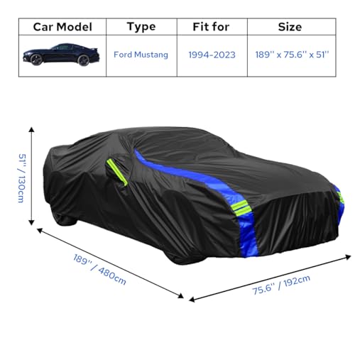 Image of Avecrew Car Cover for Ford Mustang Waterproof All Weather for Automobiles, Outdoor Full Exterior Covers Fit Sedan Without Zipper Door Design