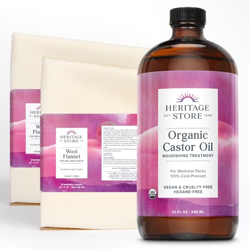 HERITAGE STORE Organic Castor Oil Pack Wrap Kit - Soothing Castor Oil Packs, Heat Compress for...