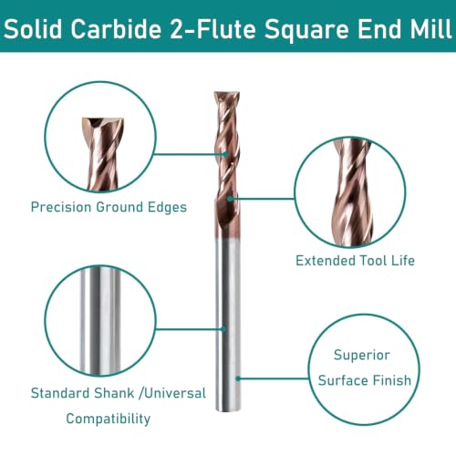 Image of NZ 3 /16 inch 2-Flute Square End Mill, CNC Milling Bits TiSiN-Coated Carbide (HRC55) for Hardened Steel, Ti Alloy, Alloy Steel & Cast Iron