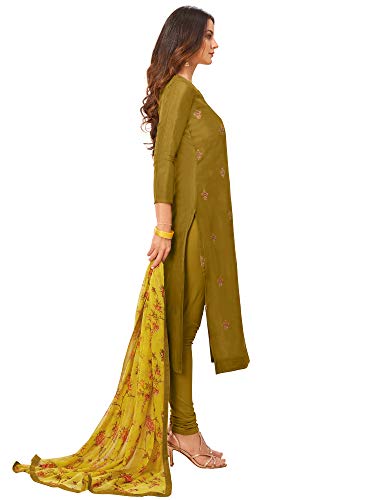 Image of AKHILAM Women's Chanderi Cotton Embroidered Unstitched Salwar Suit Material(Red 32DMK80 Parent)