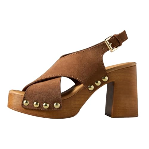 FSJ Women Platform Chunky Block High Heels Sandals Rivet Studded Open Toe Slingback Cross Strap Mule Clogs Shoes Size 4-16 US