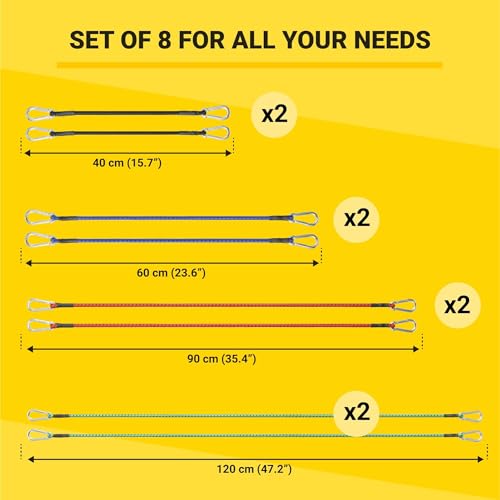 PRETEX 8er Set Expander Spanngummi mit Karabiner - 8X Spanngurt Karabiner - Spanngummi Set mit 4 unterschiedliche Längen und Farben - 8X Gummizug mit Haken - Spannband mit Haken