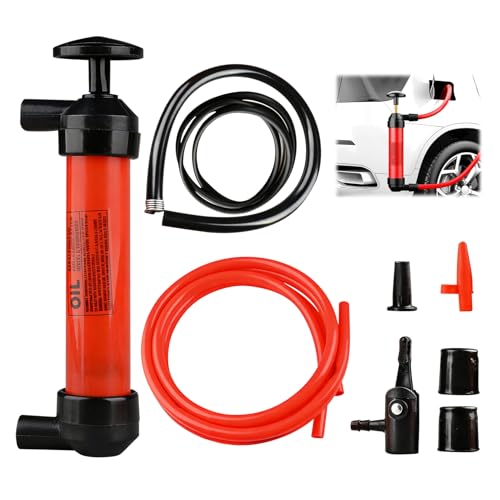 Herbst Handpumpe Wasser Tragbare Benzin Absaugpumpe Manuelle Benzinpumpe Umfüllpumpe mit 3 Schläuchen Multifunktional Siphonpumpen Set für Auto Boot Motorrad Fahrzeug zum Diesel Öl Bremsflüssigkeit