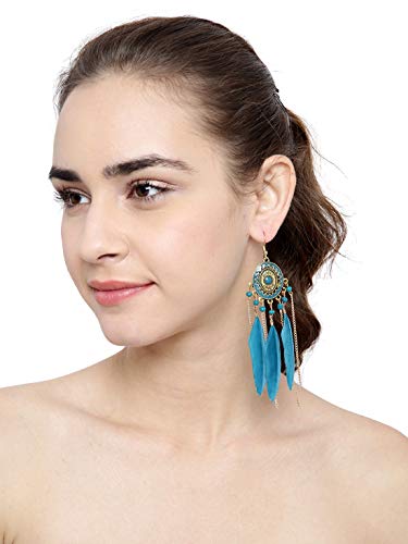 Shining Diva Fashion Women's Blue Non Precious Metal Feather Stylish Tassel Earrings (9523er) 3 Shining Diva Fashion Women's Blue Non Precious Metal Feather Stylish Tassel Earrings (9523er) - Image 3