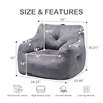 Hobestluk Bean Bag Chair for Adult Small Bean Bag Chairs with Arms Furry Beanbag Chair with Foam Filler Stuffed Bean Bag Sofa for Reading in Bedroom Living Room and Dorms(Grey) - Image 2