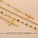 4PCS Layered Gold Cross Necklaces for Women Trendy, Bohemian Bead Pearl Y Long Pendant Necklace Set, Vintage Rosary Necklace Stack Adjustable Length