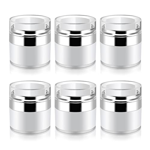 Cositina 6 Pack 0.5oz/15ml Airless Pump Jars,Empty Acrylic Airless Makeup Cosmetic Container with Press Pump,Mini Portable Travel Size Jar With Lid for Thick Moisturizer,Creams,Gel Lotion,White