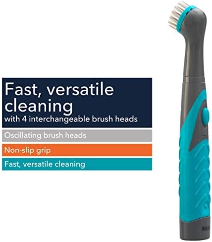 Beldray LA082718EU7 Electric Scrubber Brush, Deep Clean Handheld Tool With 4 Interchangeable & Oscillating Heads, Designed For Precision Cleaning, Grey/Turquoise, 4x26x3