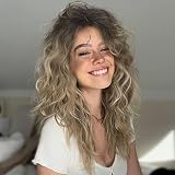 AISI HAIR Blonde Mix Brown Wig for Women Long Wavy Wig Natural Looking Synthetic Wavy Hair Wig Heat