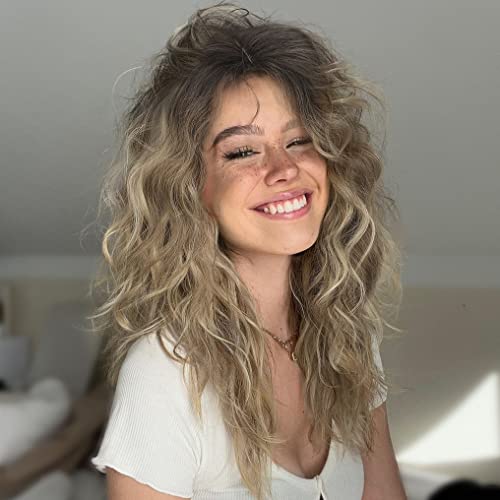 Aisi Hair Blonde Mix Brown Wig For Women Long Wavy Wig Natural Looking Synthetic Wavy Hair Wig Heat Resistant Fiber For Daily #TOP10