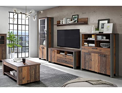 expendio Wohnzimmer Cedric 31 Vintage braun 5-teilig Vitrine Highboard...