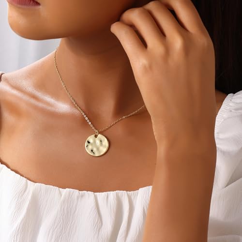Gold Pendant Necklaces for Women, Gold Plated Pendant Necklace, Fashionable Hammered Pendant Necklaces Simple Multiple Shapes Necklace for Women Unique Gift2