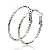 Cos2be Fashion Stainless Steel Hoop Earrings, Gold Plated Rose Gold Plated Silver Plated Endless Round Earrings Hoop for Women and Girls Sensitive Ears 40mm (Silver tone)