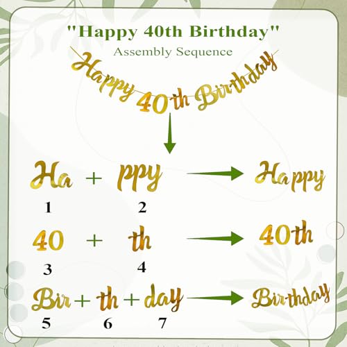Miniatura 8 de Decoracion 40 Cumpleaños Mujer Hombre, Globos 40 Cumpleaños Verdes Oro Con Guirnalda Happy 40th Birthday,Pompones De Papel, Globos De Corazón Reutilizable, Decoracion Fiesta 40 Cumpleaños