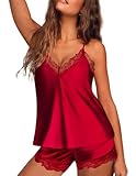 Avidlove Womens Silk Satin Pajamas Set Two-piece Pj Sets Sleepwear Loungewear Pj Sets Wine Red Large
