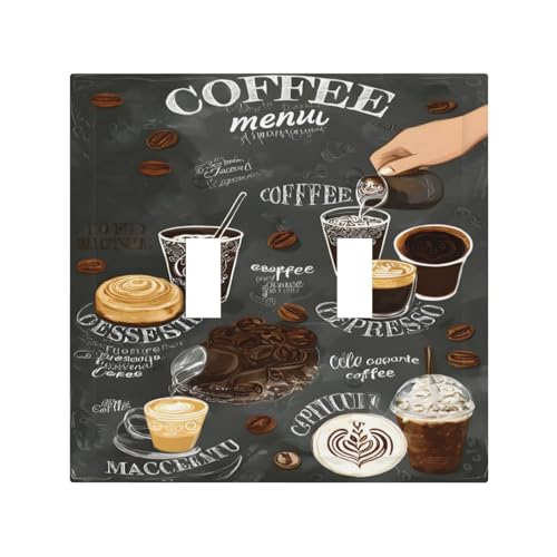 Decorative Light Switch Cover Plate Retro Coffee Cup Bean 2 Gang Wall Plate Oversized Double Toggle Two Switch Wall Cover Plate Dual Device Faceplate for Coffee Bar Decor
