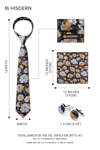 Image of HISDERN Ties for Men Paisley Tie and Pocket Square Cufflinks Set Formal Classic Floral Necktie Handkerchief Wedding Party