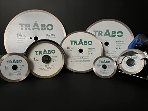 Trabo 7 Inch Tile Continuous Rim Diamond Diamond Metal Bond For Cutting Granite, Ceramic, Porcelain, Quartz, And More With 7/8" Arbor With 5/8" Reducer Ring #TOP5