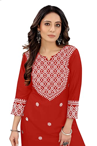 Image of Women's Rayon Embroidered Straight Kurti Under 499 Designer Attractive Look Women's Kurta