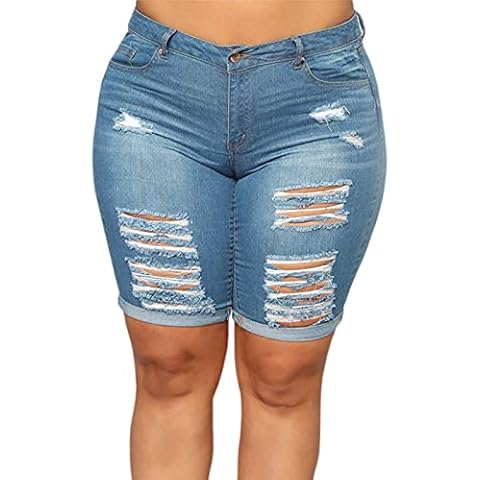 Laeyzuo Women's Plus Size Denim Shorts High Waisted Ripped Folded Hem Summer Jean Shorts (20, Blue) Cover
