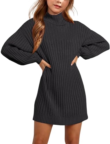 Fall Winter Girls Oversized Sweater Dress Turtleneck Batwing Long Sleeve Kids Teen Tween Casual Sweaters Girl Dresses