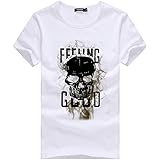 Kurzarm Oberteile Herren Schädel Drucken Buchstabe Rundhalsausschnitt Tees Shirt Baumwolle Frühling und Sommer T-Shirt