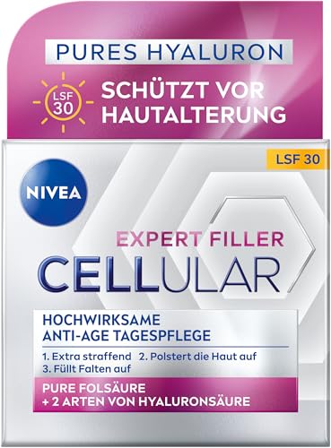 NIVEA Cellular Expert Filler - Crema de día antiedad muy eficaz SPF 15, cuidado facial extra reafirmante con efecto de relleno, crema de día con ácido hialurónico y protección solar (50 ml)