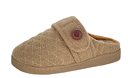 Clarks Womens Quilted Felt Clog Slipper JMS0783T - Soft Plush Terry Lining - Indoor Outdoor House Slippers For Women (6 M US, Tan)