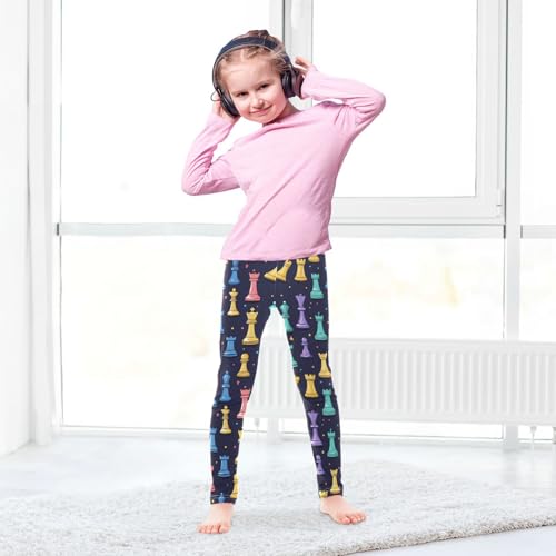 Wusikd Colorful Chess Pieces Girls' Leggings Toddler Doodles Blue Kids Yoga Pants Dance Active Tights 4T4