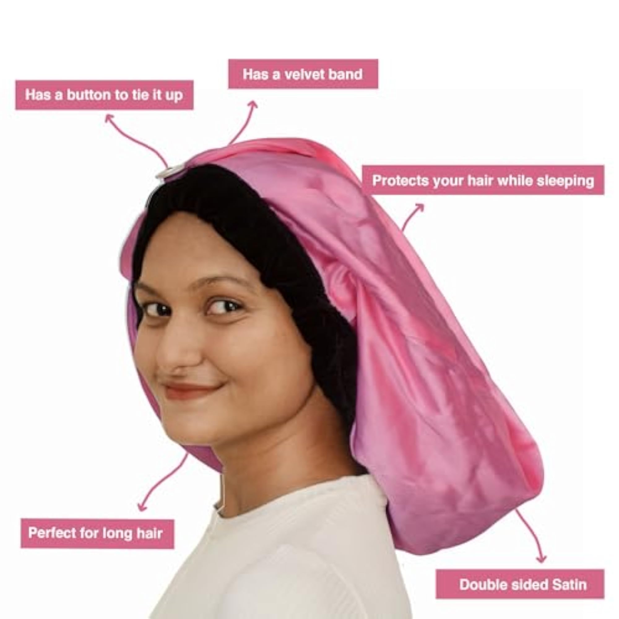 Satin Hair Bonnet for Hair Care with Adjustable Band