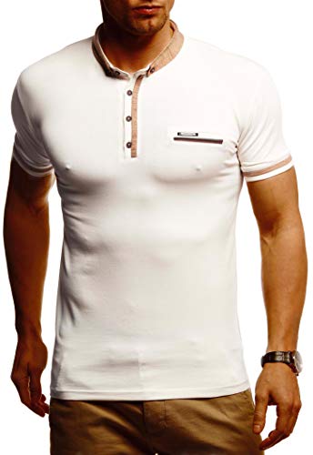 Leif Nelson LN1280 - T-shirt à col polo classique pour homme - Coupe ajustée - Manches courtes - En coton - Noir et blanc, beige, XL Cover