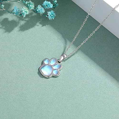 Hukkun Paw Print Necklace Sterling Silver Moonstone Dog Necklace For Girls Moonstone Jewelry Dog Lover Gift For Women #TOP3