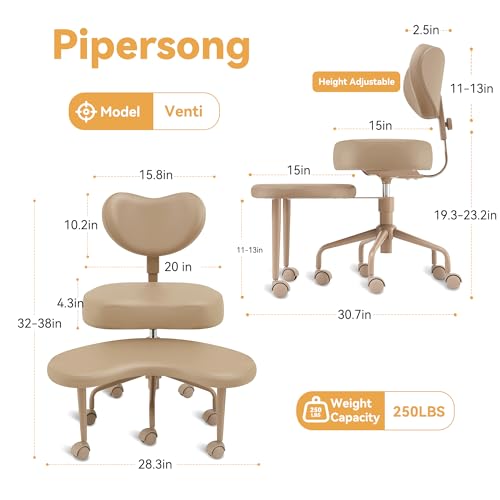 Image of Pipersong Meditation Chair PRO VENTI, Cross Legged Chair with Wheels, ADHD Chair, Criss Cross Desk Chair with Height Adjustable Backrest and Adjustable Stool, Flexible Design for Fidgety Sitters,Ivory