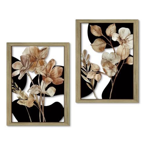 Putuo Decor Modern Floral Wall Decor Set of 2, Boho Flowers Plant Wall Decor, Neutral Flower Wall Art for Living Room Bedroom Dining Room Office