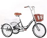  Tricycle pour Adultes, Bicyclette à 3 Roues, Tricycle Cruiser à 3 Roues, Tricycle for Adultes Seniors Femmes Hommes, Tricycle à 3 Roues à 1 Vitesse avec Panier à provisions Couché à Trois Roues
