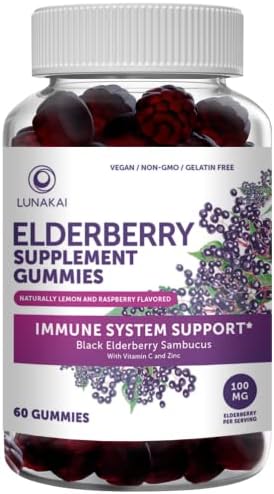 Sambucus Elderberry Gummies with Zinc & Vitamin C for Adults & Kids - 100mg Black Elderberry Immune Support Supplement - Vegan, Organic, Non-GMO, No Corn Syrup, Elderberry Vitamins - 60 Gummies