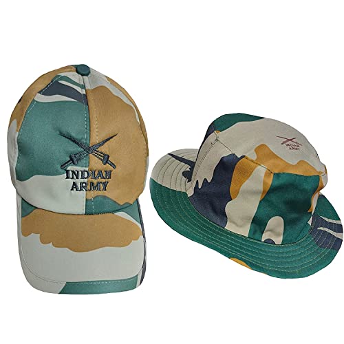 Image of V3E Unisex Cotton Indian Military Army Hat and Cap Camouflage Jungle Commando Soldiers Cap with Adjustable Back Strip - Combo Pack of 2