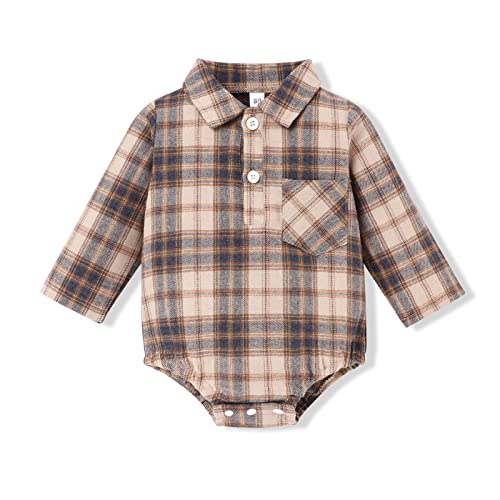 Infant Baby Boys Plaid Flannel Shirt Romper Long Sleeve T-Shirt Tops #TOP4