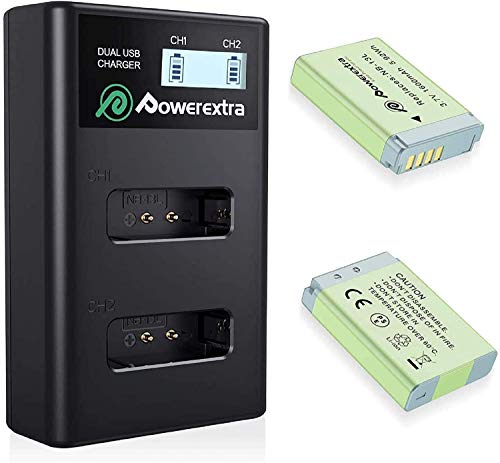 Powerextra Reemplazo Canon NB-13L 2 X Baterías con Cargador Inteligente Pantalla LCD Compatible con Canon PowerShot G5 X G7 X G7 X Mark II G9 X G9 X Mark II SX620 HS SX720 HS SX730 HS Cámara Digital