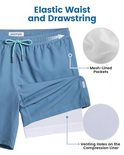 Image of maamgic Mens Swim Trunks with Compression Liner 7 Inch Inseam Mens Bathing Suit Quick Dry Swimming Trunks Swimsuit
